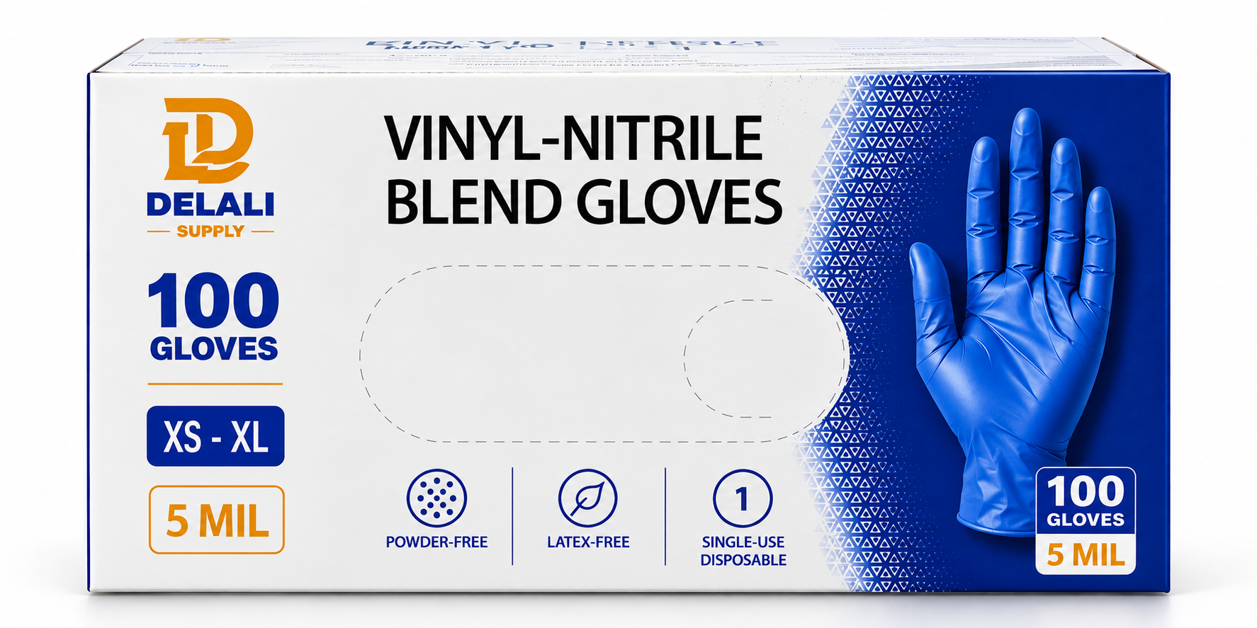 Delali Supply Blue Vinyl-Nitrile Blend Gloves, 5 MIL
